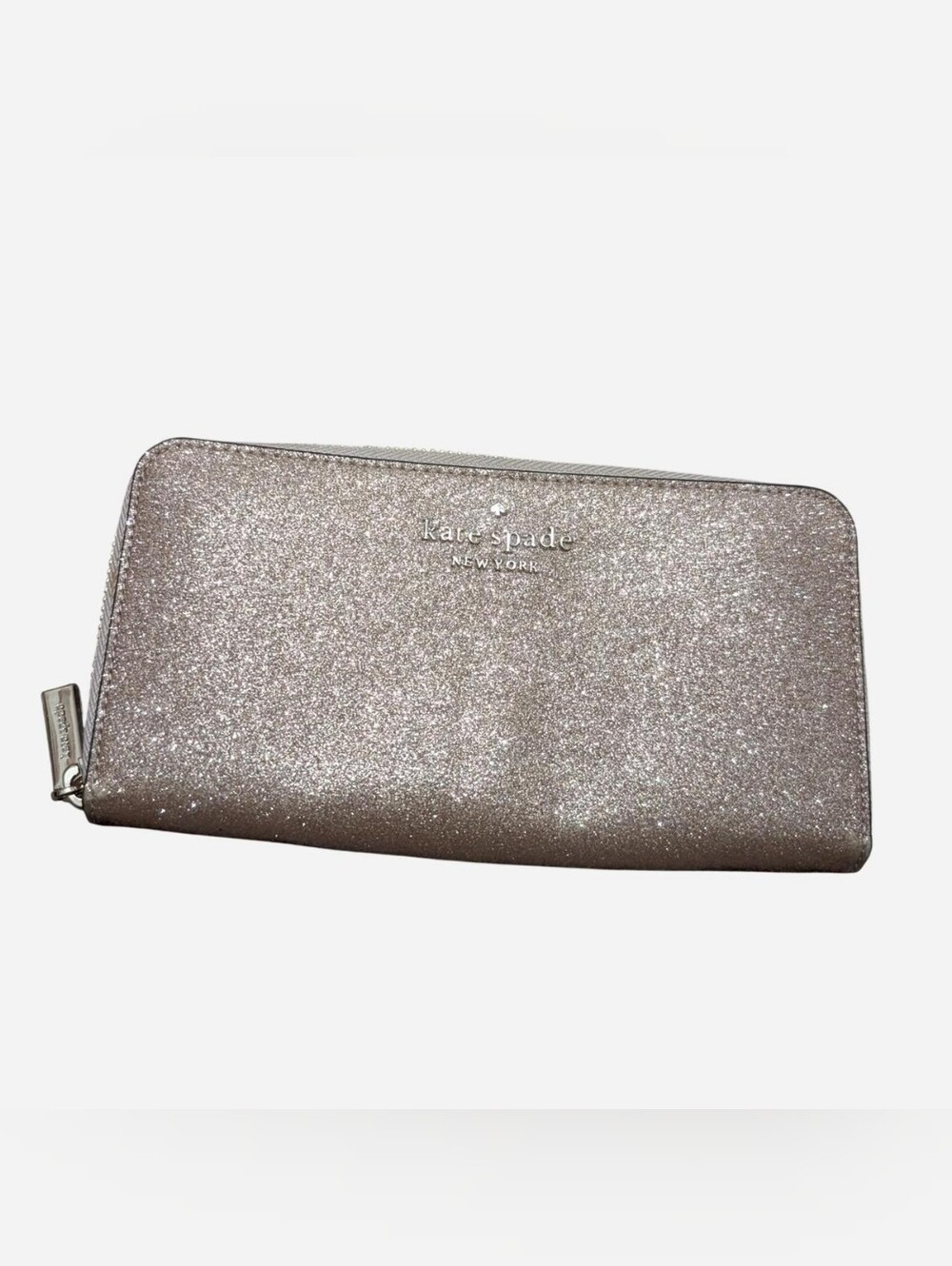 Kate Spade New York Rose Gold Glitter Continental Wallet Zip Around Shimmer